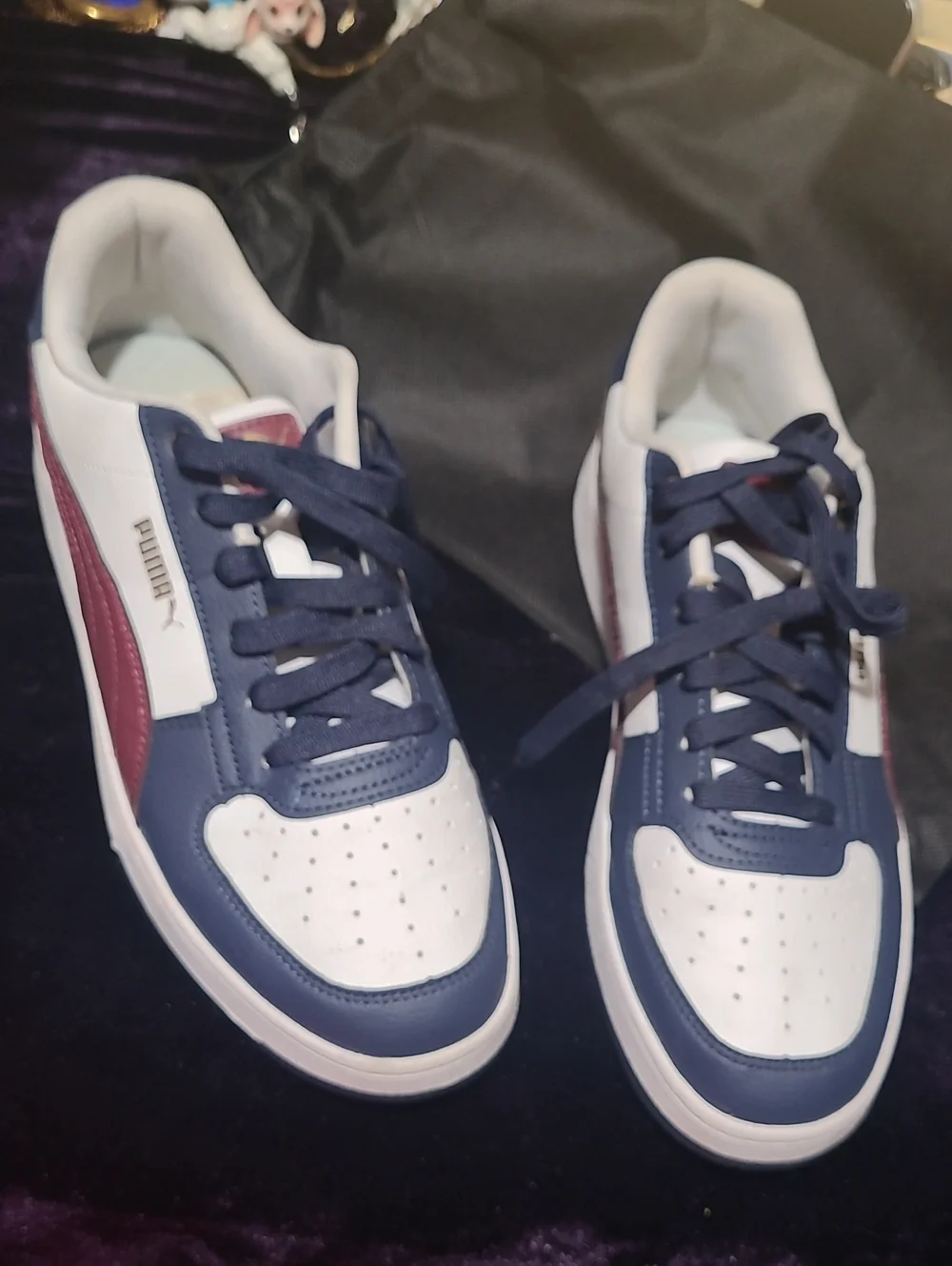 Puma Size 8.5 Navy, White & Burgundy Low-Top Sneakers